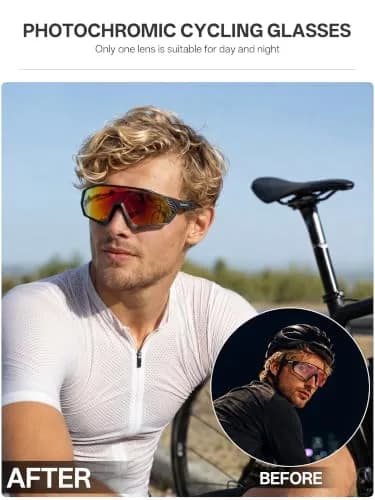 KAPVOE Photochromic Cycling Glasses - Striking Red Frame | Adapts to UV Light thumbnail 2