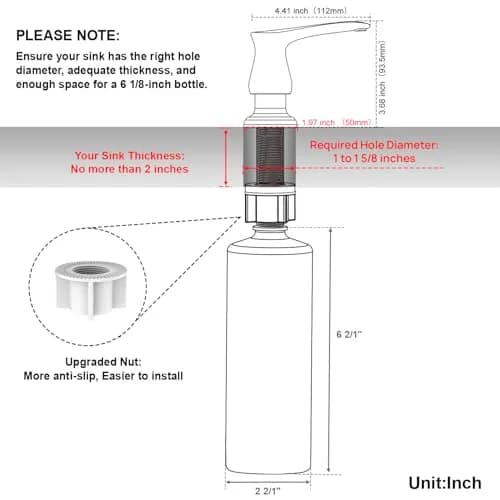 GAGALIFE Built-in Soap Dispenser for Kitchen Sink with 500ml Bottle, Matte Black | Easy Refill & Installation thumbnail 6