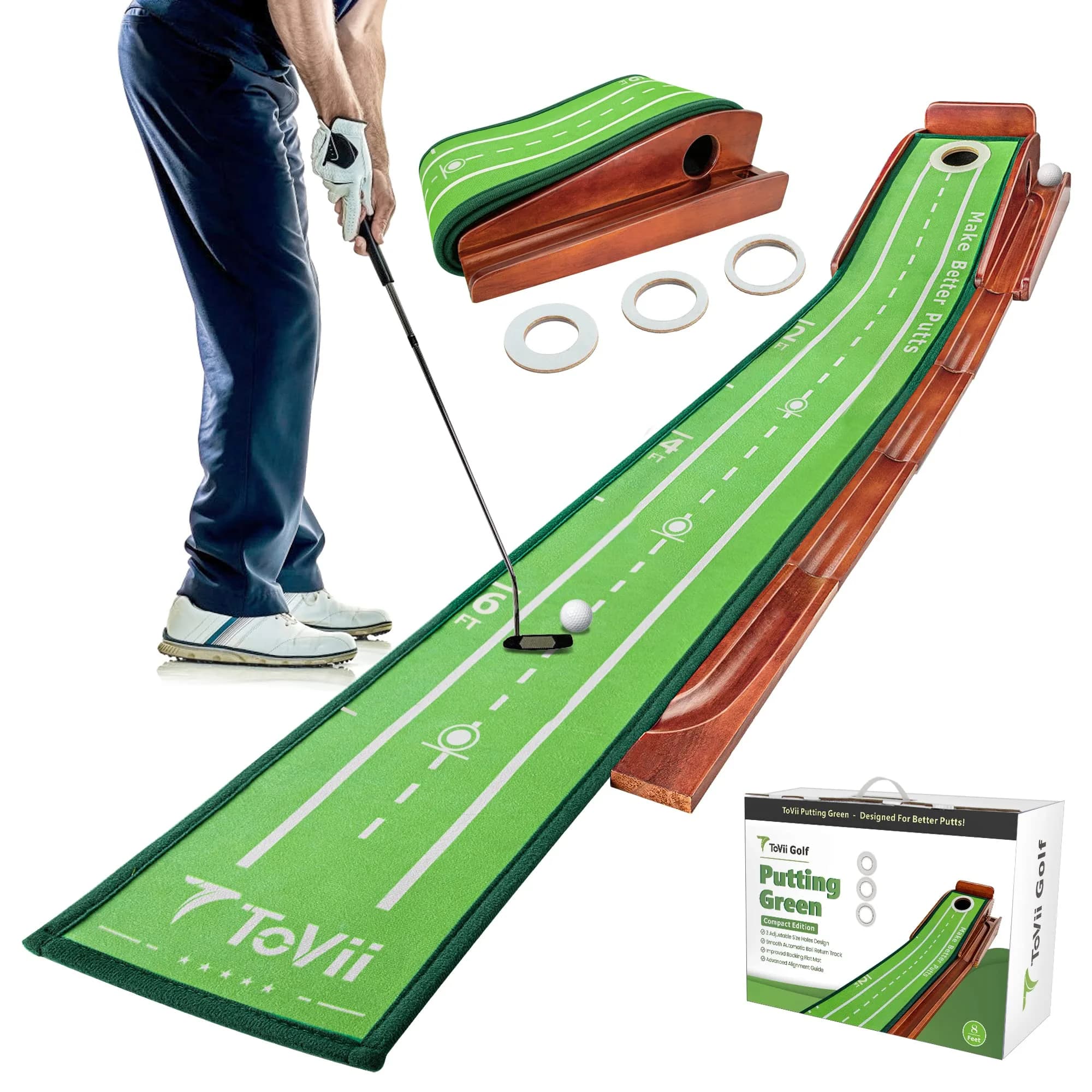 ToVii Golf Practice Mat Indoor 250cm x 250cm | Portable, Ball Return & Guided Alignment (120 chars) - main product image