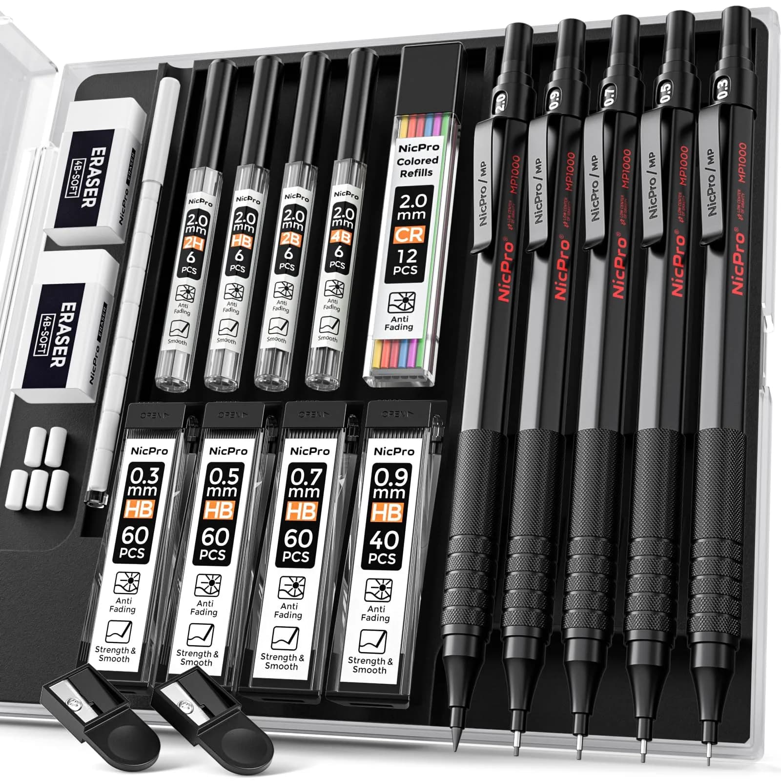 Nicpro Mechanical Pencil Set 27PCS | Metal Drawing & Writing with Lead Eraser - main product image