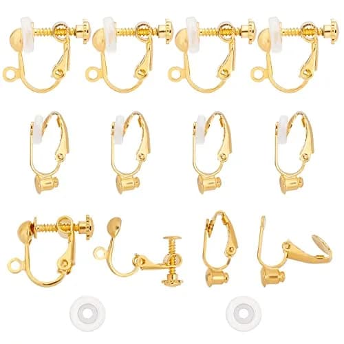 SUNNYCLUE Brass Clip-on Earring Findings Set - 12Pcs Golden Color Converter Posts & Dangles with Comfort Pads | Jewelry Making Supplies thumbnail 1