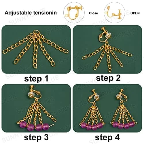 SUNNYCLUE Brass Clip-on Earring Findings Set - 12Pcs Golden Color Converter Posts & Dangles with Comfort Pads | Jewelry Making Supplies thumbnail 4