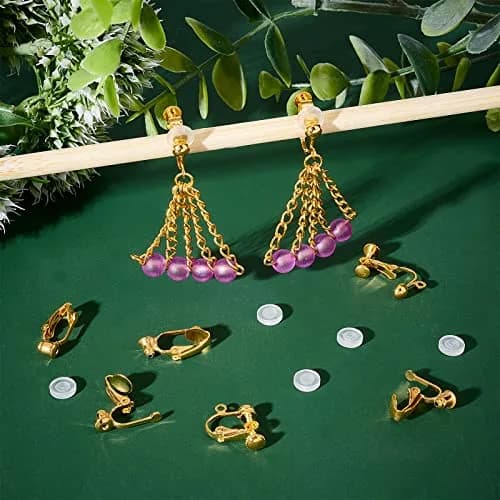 SUNNYCLUE Brass Clip-on Earring Findings Set - 12Pcs Golden Color Converter Posts & Dangles with Comfort Pads | Jewelry Making Supplies thumbnail 5