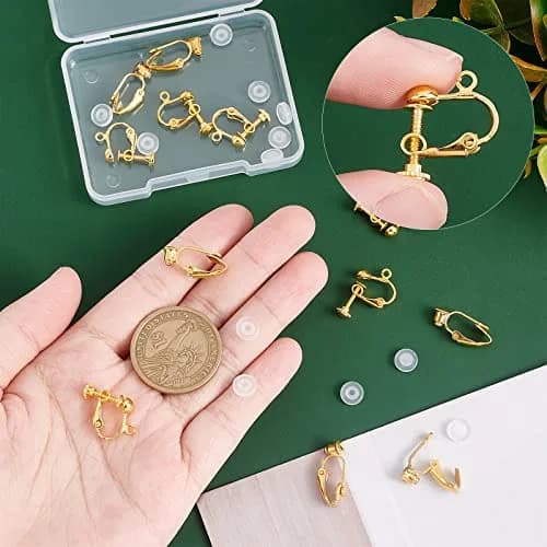 SUNNYCLUE Brass Clip-on Earring Findings Set - 12Pcs Golden Color Converter Posts & Dangles with Comfort Pads | Jewelry Making Supplies thumbnail 3