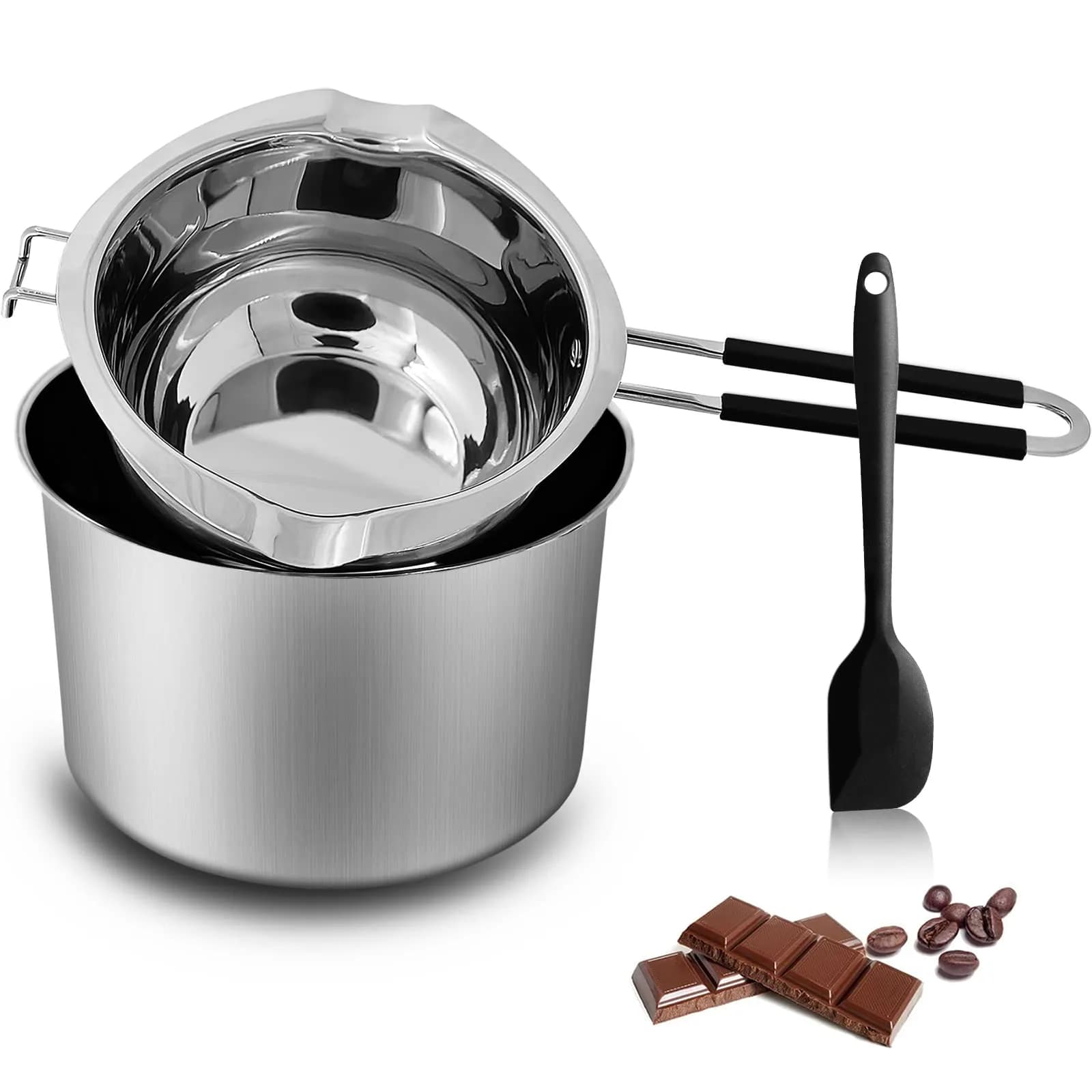 SONGZIMING Double Boiler Pot Set 600ml & 1600ml with Silicone Spatula | Induction Compatible Stainless Steel Melting Pot — 2800 ML+1200ML Multicolor