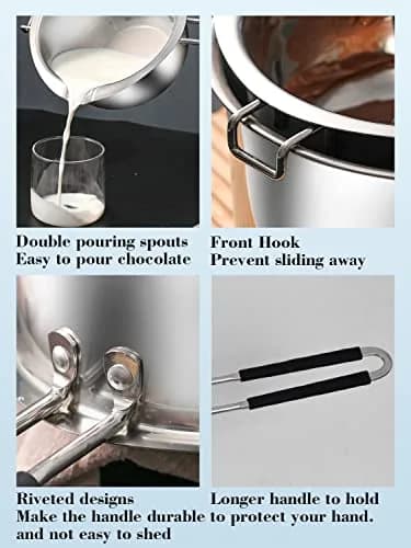 SONGZIMING Double Boiler Pot Set with Silicone Spatula, 1200ML + 2800ML Stainless Steel Pots | Induction Compatible thumbnail 4