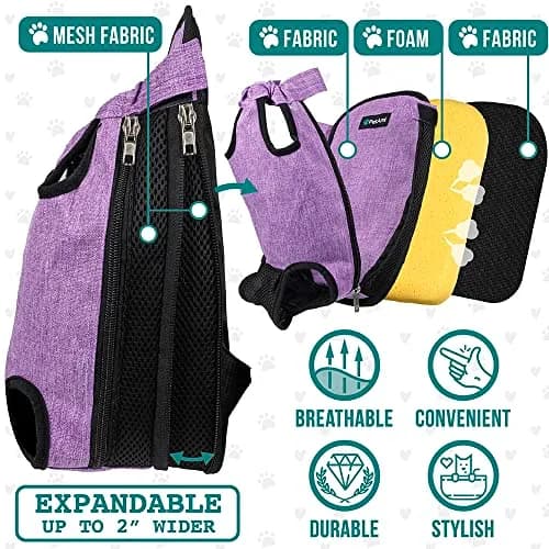 PetAmi Dog Carrier Backpack, Adjustable Ventilated Pet Sling for Small Medium Dogs & Cats, Large, 12-16 lbs, Purple | Lightweight & Expandable thumbnail 3