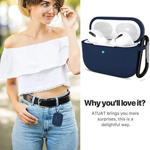 ATUAT for AirPods Pro 2nd Gen Case Cover | Silicone Skin with Keychain, Midnight Blue thumbnail 7