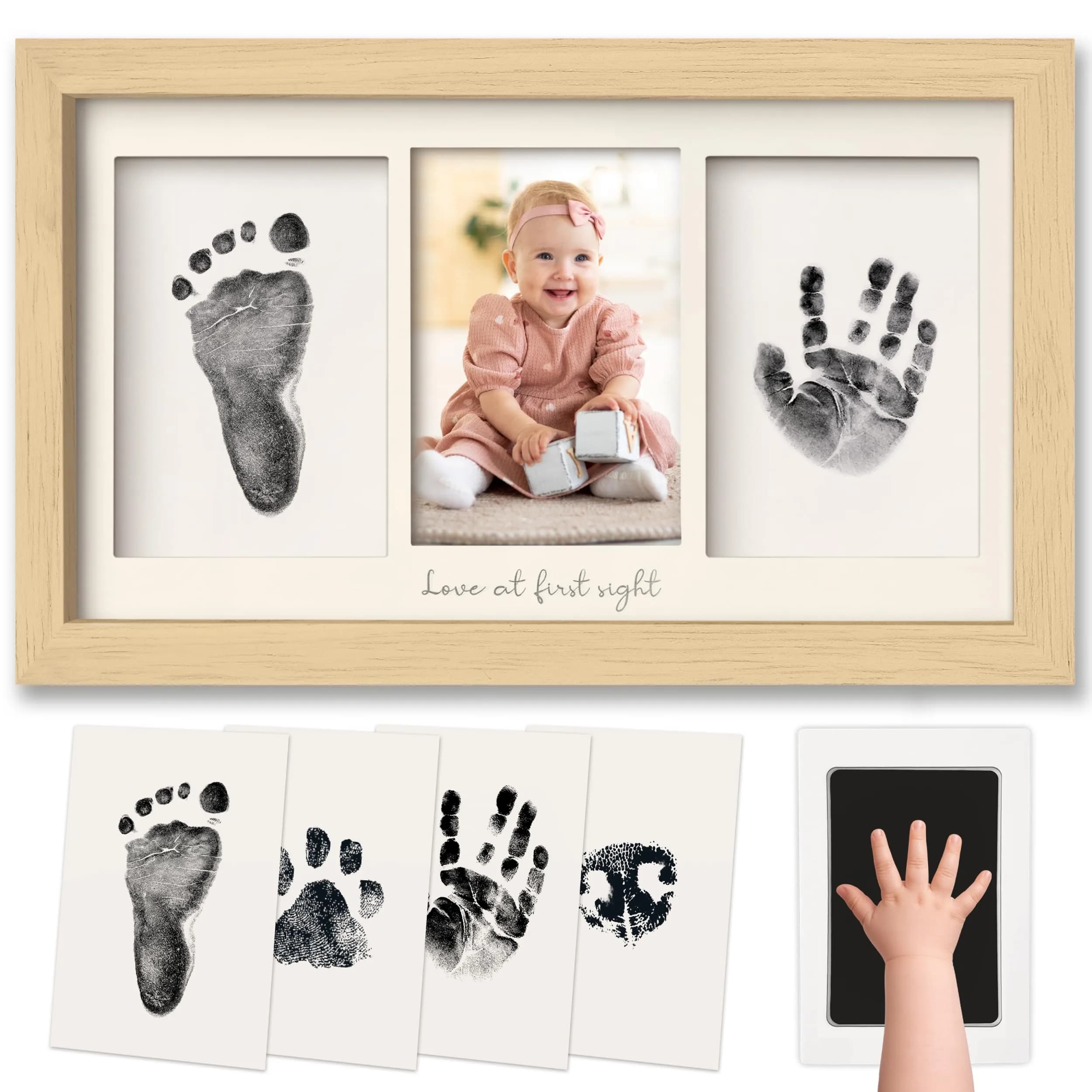 KeaBabies Baby Hand & Footprint Kit, Newborn Keepsake, Alpine White | Mess-Free, Safe & Easy — Ash Wood
