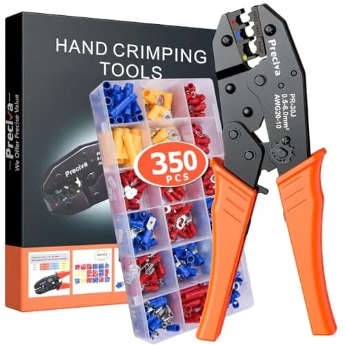 Preciva Ratcheting Wire Terminal Crimping Tool Kit AWG20-10 (0.5-6mm²) with 350PCS Insulated Connectors | Crimps Electrical Connections Reliably thumbnail 1
