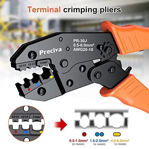 Preciva Ratcheting Wire Terminal Crimping Tool Kit AWG20-10 (0.5-6mm²) with 350PCS Insulated Connectors | Crimps Electrical Connections Reliably thumbnail 2