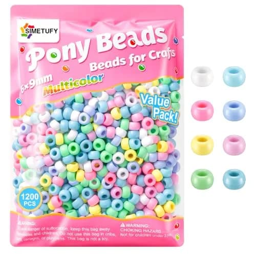 Simetufy Pony Beads 1200 pcs Macaron Pastel Colored Beads for Crafts | 6x9mm Plastic Beads for Jewelry & DIY Projects thumbnail 1