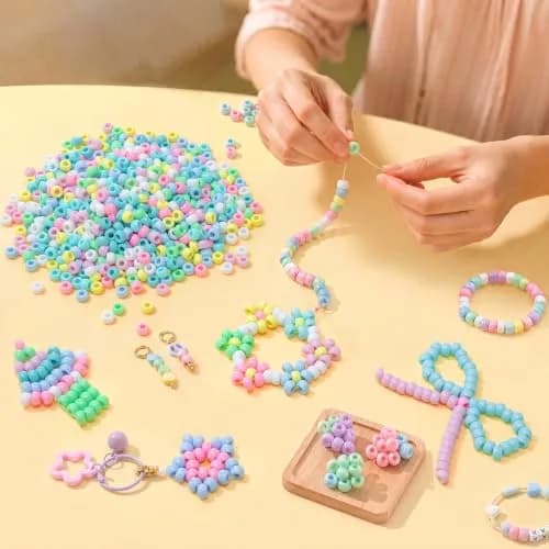 Simetufy Pony Beads 1200 pcs Macaron Pastel Colored Beads for Crafts | 6x9mm Plastic Beads for Jewelry & DIY Projects thumbnail 5