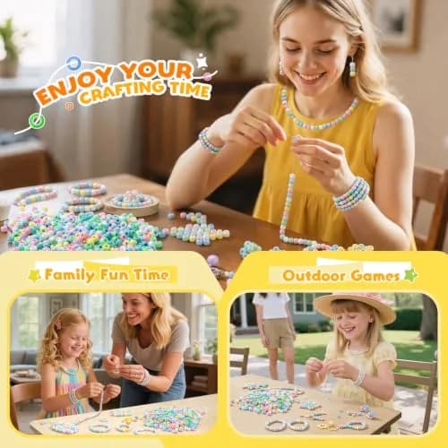 Simetufy Pony Beads 1200 pcs Macaron Pastel Colored Beads for Crafts | 6x9mm Plastic Beads for Jewelry & DIY Projects thumbnail 2