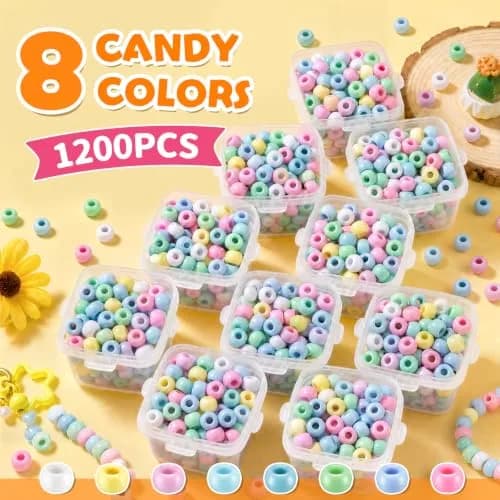 Simetufy Pony Beads 1200 pcs Macaron Pastel Colored Beads for Crafts | 6x9mm Plastic Beads for Jewelry & DIY Projects thumbnail 3