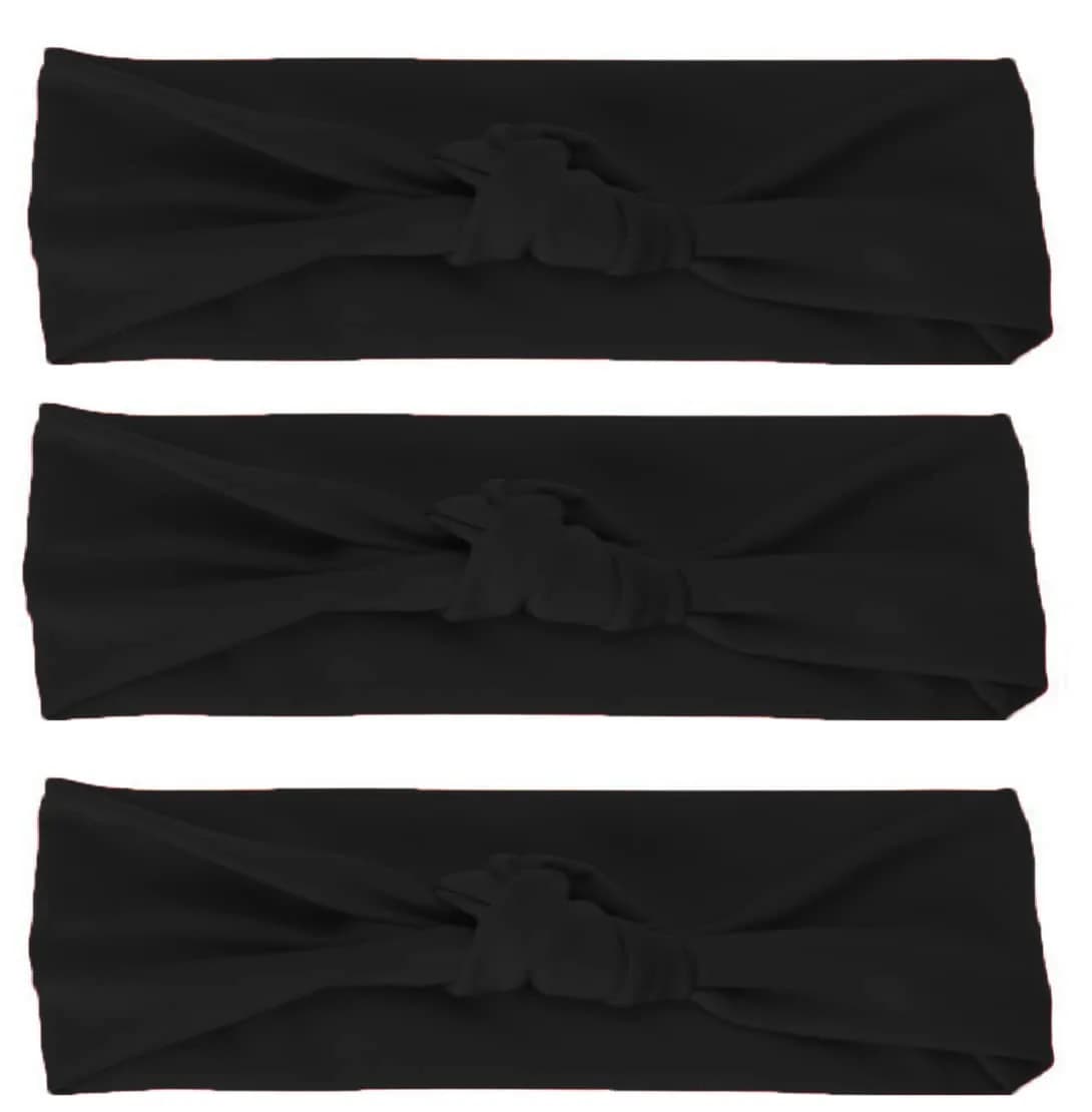 Nyamah Sales Black Cotton Hairband Elastic Head Bands for Women & Girls | 3-Pack, 8cm (3.1in) Width - main product image