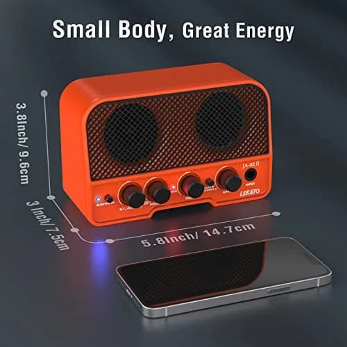 LEKATO Mini Guitar Amp 5W Orange | Rechargeable, Portable, Wireless Bluetooth Practice Amp thumbnail 5