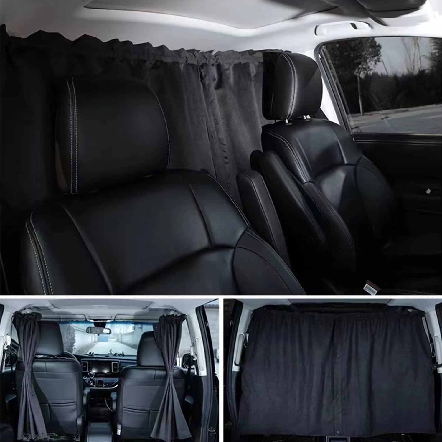 MEEWOO Blackout Suede Car Divider Privacy Curtain Large | Blocks UV Sunlight & Creates Private Space — Large Black