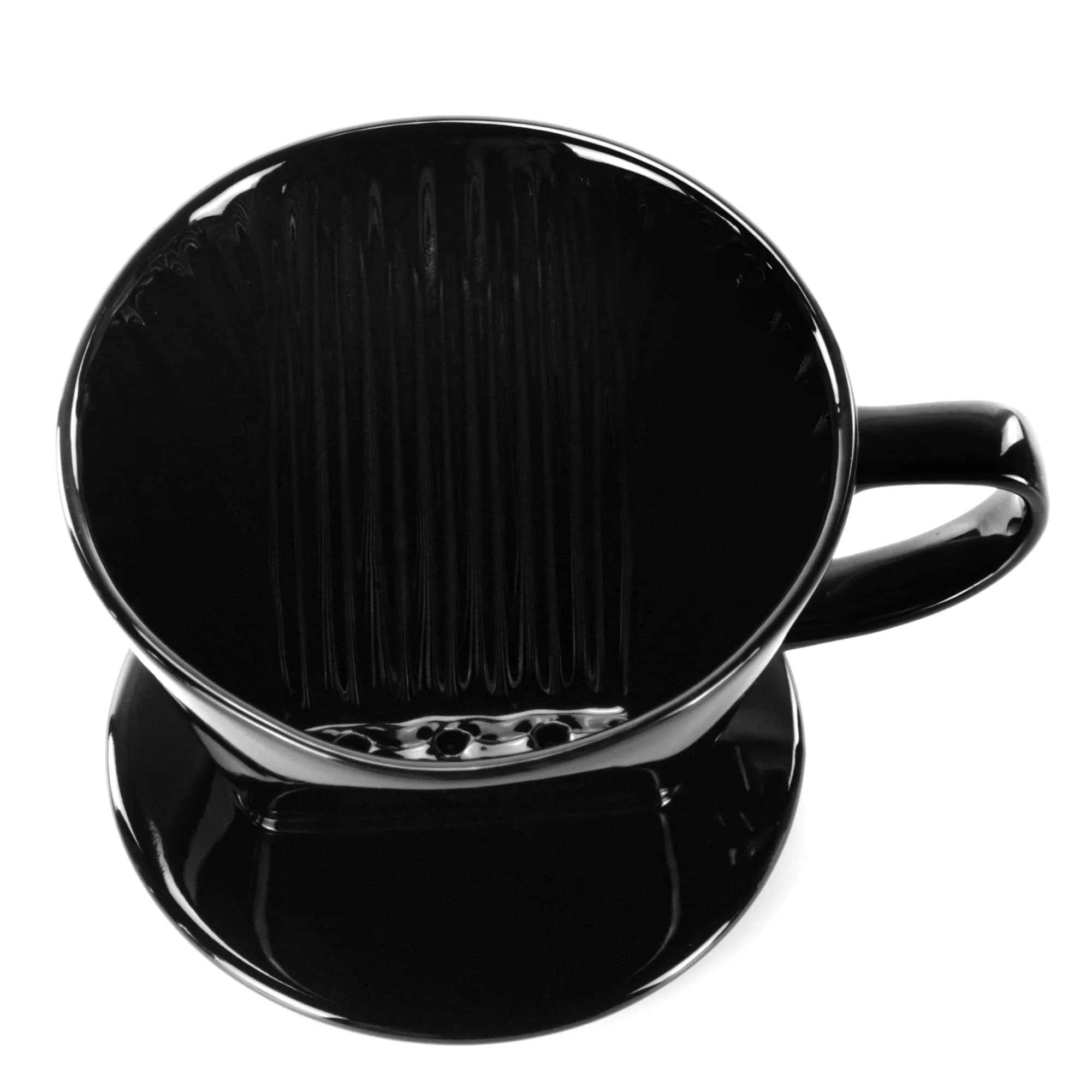 LHUKSGF Pour Over Ceramic Coffee Dripper 2 Cups | High-Quality Ceramic, Portable & Durable — Black