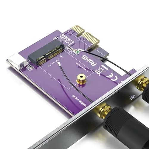 10Gtek PCIe x1 to M.2 WiFi Bluetooth Adapter Card | Supports A+E Key NGFF Modules, Dual-Band 2.4/5GHz, 2X 5dBi Antennas thumbnail 3