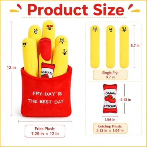 ChezMax French Fries Plush Pillow | Cute Food Plushie for Kids & Adults, 7.25 x 12 inches thumbnail 2