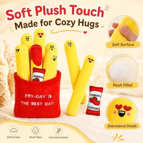 ChezMax French Fries Plush Pillow | Cute Food Plushie for Kids & Adults, 7.25 x 12 inches thumbnail 3
