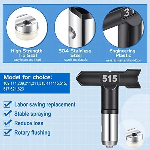 Zhengmy Airless Paint Sprayer Tips 12 Pcs (109-517, 621-623) | 1/4 Inch Thread Reversible Spray Nozzles thumbnail 3
