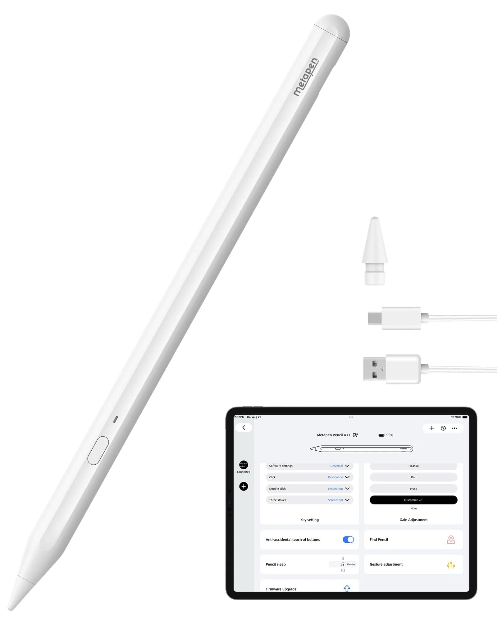 Metapen A11 Stylus Pen for iPad 2018-2026 | 0.1 mm Pixel Precision, 8-Hour Battery - main product image