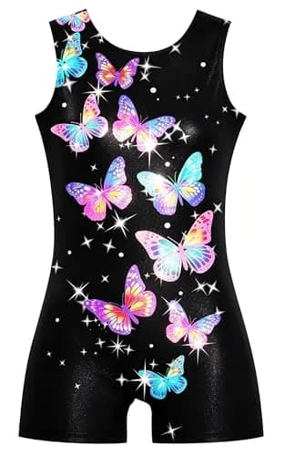 TUONROAD Girls Gymnastics Leotard with Shorts 9-10 Years | Colorful Butterfly Sparkly Bikertard thumbnail 1