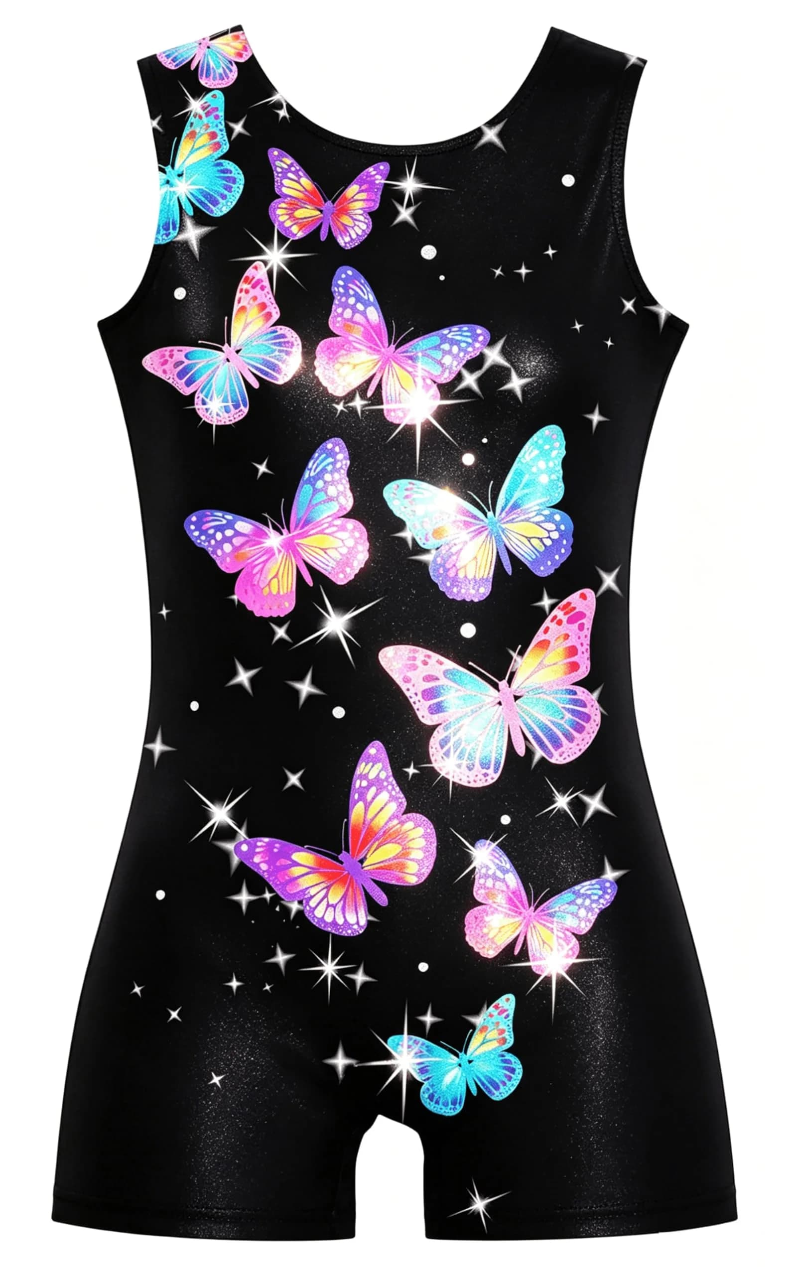 TUONROAD Girls Gymnastics Leotard with Shorts 9-10 Years | Colorful Butterfly Sparkly Bikertard — 1a A-black