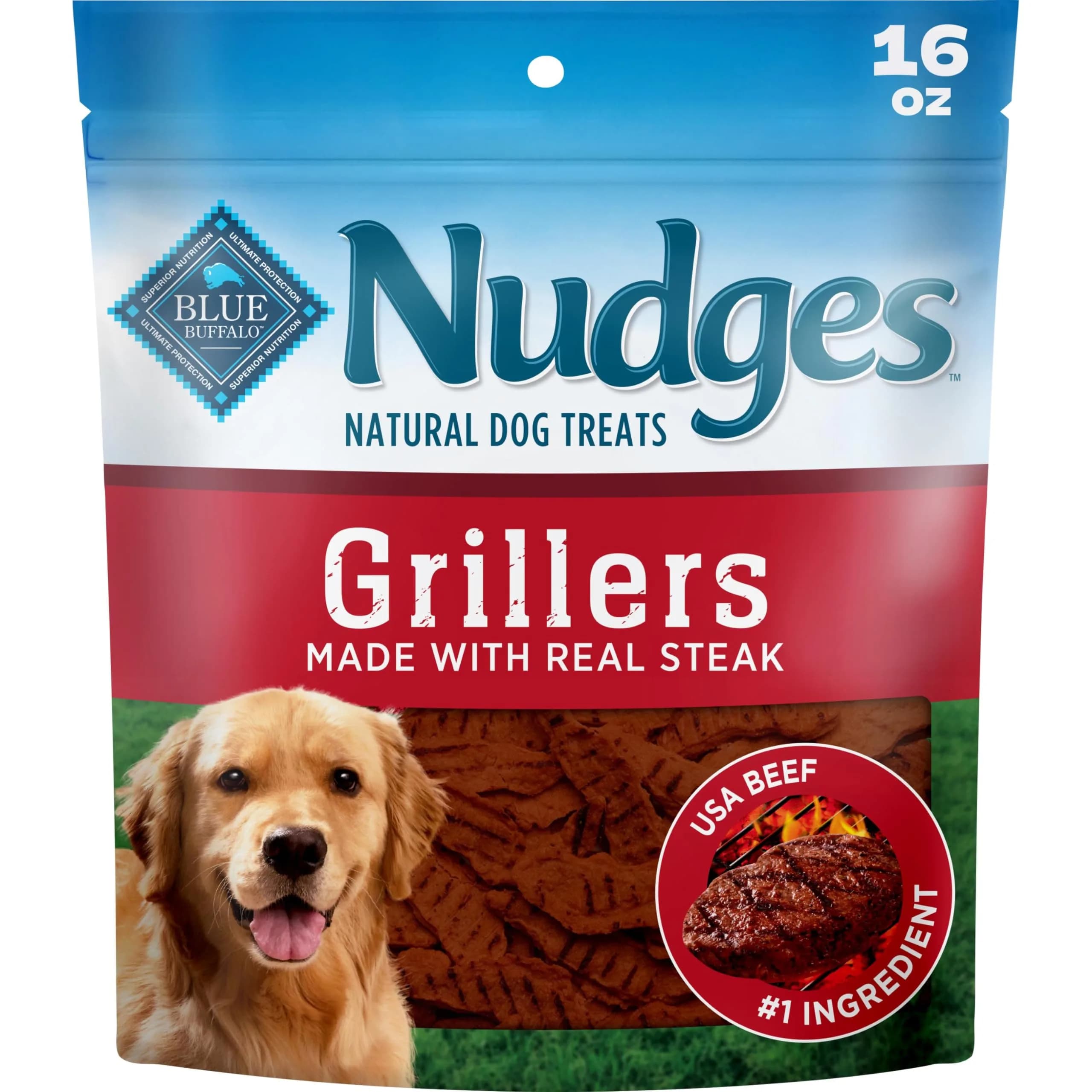 Blue Buffalo Nudges Grillers Steak Dog Treats 453g (16 oz) | Real USA Beef First, Soft & Easy to Tear - main product image