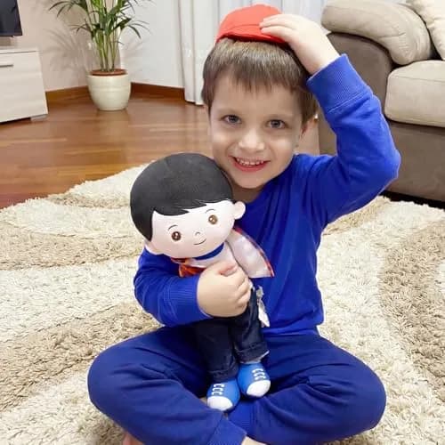 OUOZZZ Soft Plush Baby Boy Doll 12.6 Inch, Red Hat Snuggle Buddy | Safe & Soft for Kids 3+ thumbnail 7