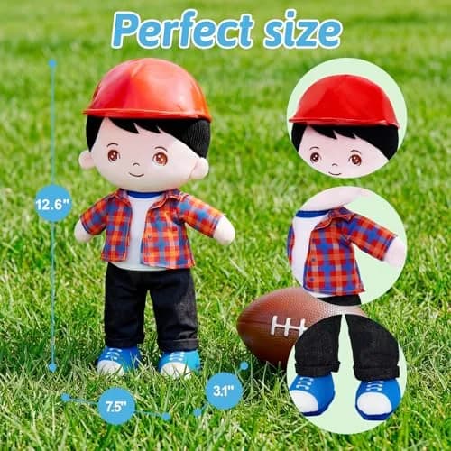 OUOZZZ Soft Plush Baby Boy Doll 12.6 Inch, Red Hat Snuggle Buddy | Safe & Soft for Kids 3+ thumbnail 2