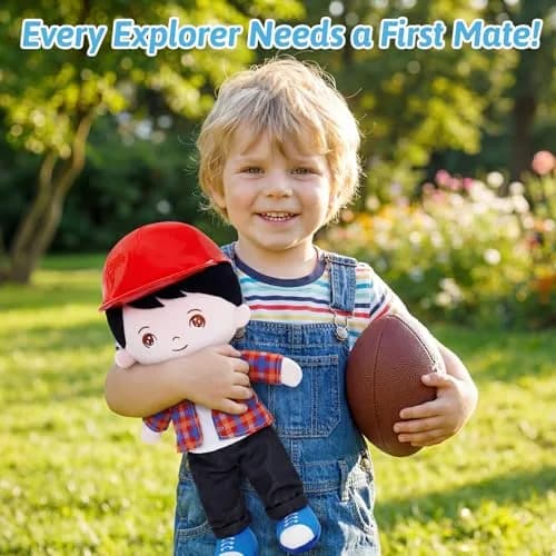 OUOZZZ Soft Plush Baby Boy Doll 12.6 Inch, Red Hat Snuggle Buddy | Safe & Soft for Kids 3+ thumbnail 3