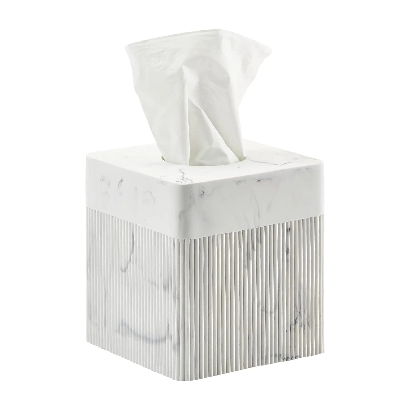 Polytree White Tissue Box Cover Square Resin 5.5 Inch | Heavy Duty Home Decor - main product image