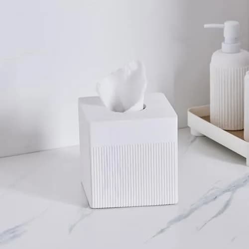 Polytree White Tissue Box Cover Square Resin 5.5 Inch | Heavy Duty Home Decor thumbnail 5