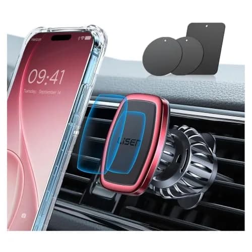 LISEN Magnetic Phone Holder for Car with Upgraded Clip & 6 Magnets, Red | Secure Vent Mount for Smartphones thumbnail 1