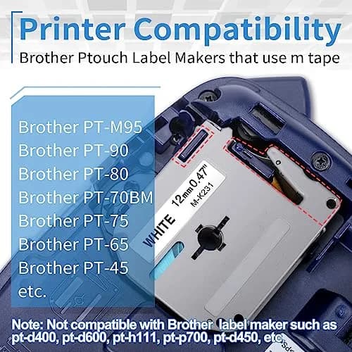 Labelife 20 Pack M-K231 Label Tape 12mm White | Compatible with Brother P Touch M Series thumbnail 2