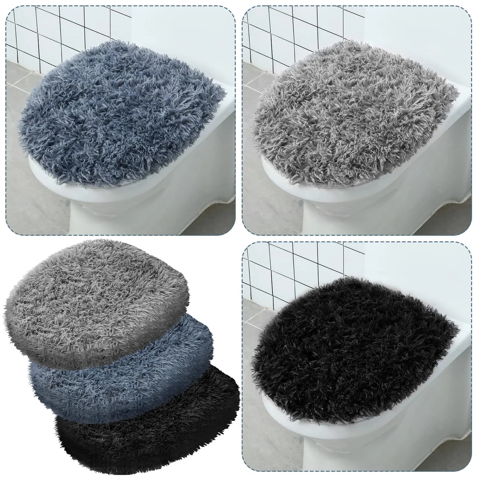 Kingdder Toilet Lid Cover Set 3 Pcs Plush Fluffy Fits Standard Lids | Soft & Washable - main product image
