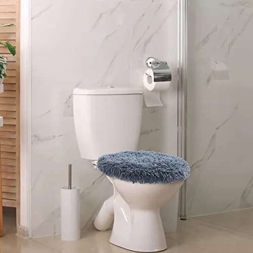 Kingdder Toilet Lid Cover Set 3 Pcs Plush Fluffy Fits Standard Lids | Soft & Washable thumbnail 3