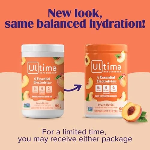 Ultima Replenisher Daily Electrolyte Powder Drink Mix Peach Bellini 90 Servings | Sugar-Free Hydration thumbnail 4