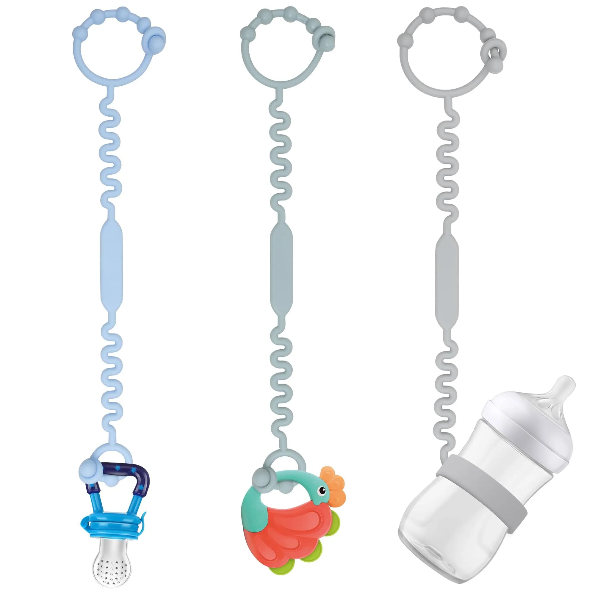 Toy Straps, Pacifier Holder Clip with Self-Adjusting Bayonet | Food-Grade Silicone, BPA-Free, 3 Pack - main product image