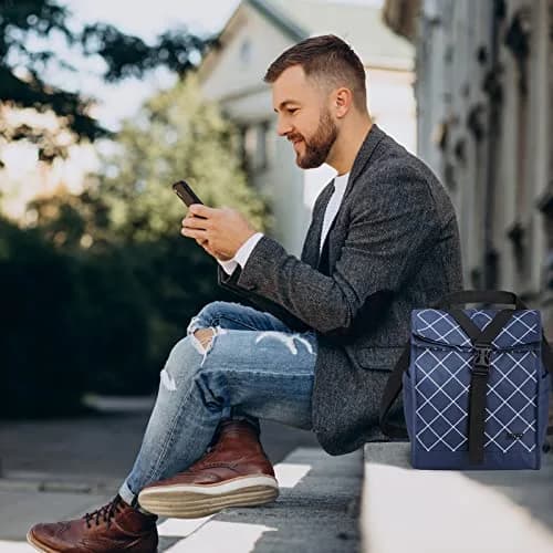 MIER Insulated Lunch Bag Roll-Top Lunchbox Blue 25.4cm (10 in) | Keeps Food Fresh for Hours thumbnail 5