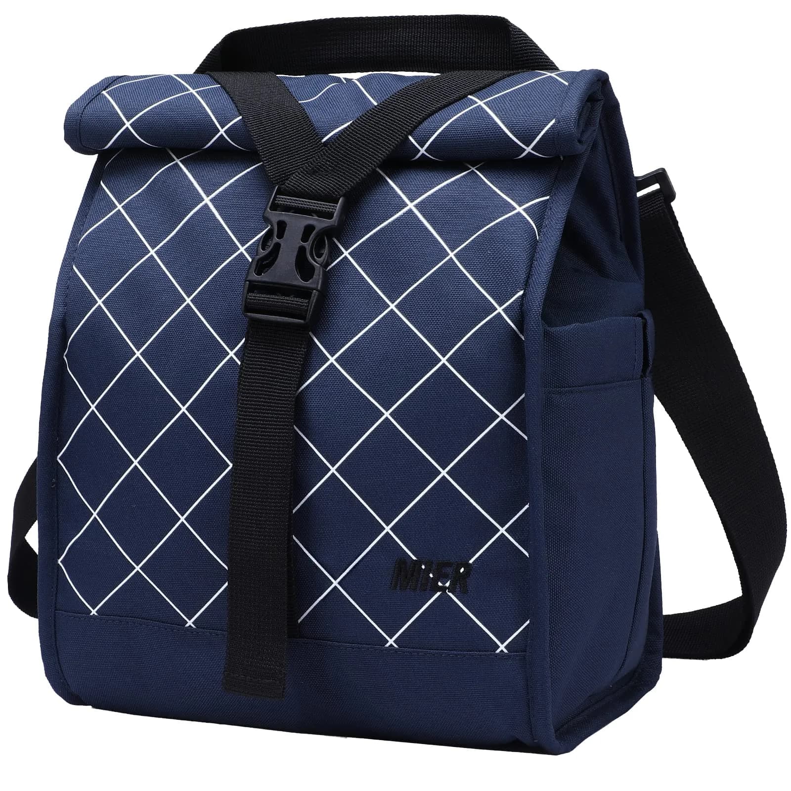 MIER Insulated Lunch Bag Roll-Top Lunchbox for Adults, Pink | 9 L x 6 W x 15 H inches (25.4 cm) — Blue
