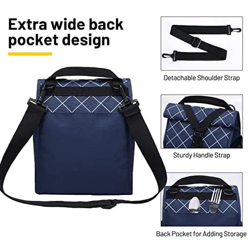 MIER Insulated Lunch Bag Roll-Top Lunchbox Blue 25.4cm (10 in) | Keeps Food Fresh for Hours thumbnail 3