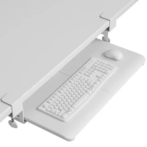 BONTEC Under Desk Keyboard Tray 25.6" x 11.8" | Space-Saving, Clamp Mount, White thumbnail 1