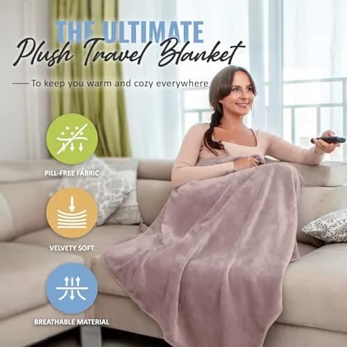 BOACAY Soft & Warm Travel Blanket Pillow 160x100cm (63x40") | Essential for Flights, Cars, Office - Compact, Lightweight, Polyester thumbnail 2