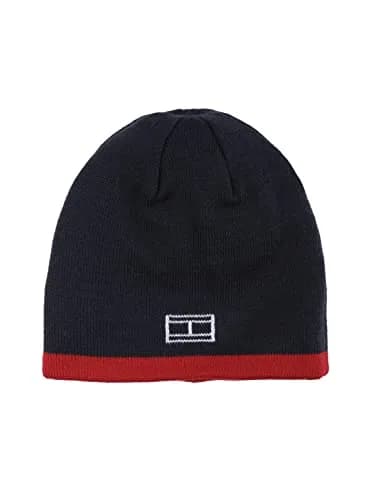 Tommy Hilfiger Boy's Patchwork Stripe Reversible Beanie Scarlet Sage | 100% Acrylic Winter Hat thumbnail 2