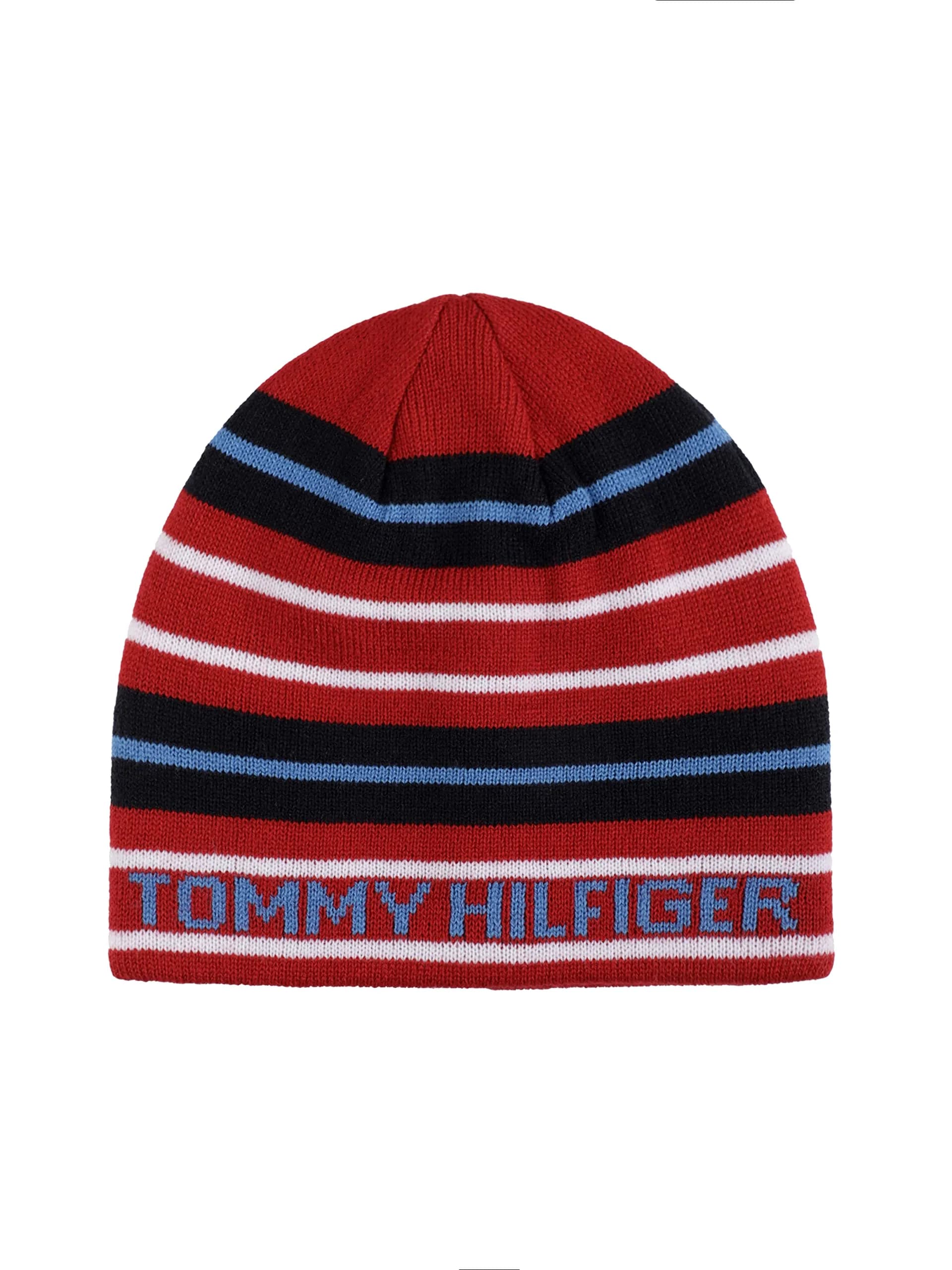 Tommy Hilfiger Boy's Sporty Stripe Reversible Beanie Scarlet Sage | Kids Sizes 4-7, 8-16 - main product image