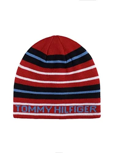 Tommy Hilfiger Boy's Sporty Stripe Reversible Beanie Scarlet Sage | Kids Sizes 4-7, 8-16 thumbnail 1